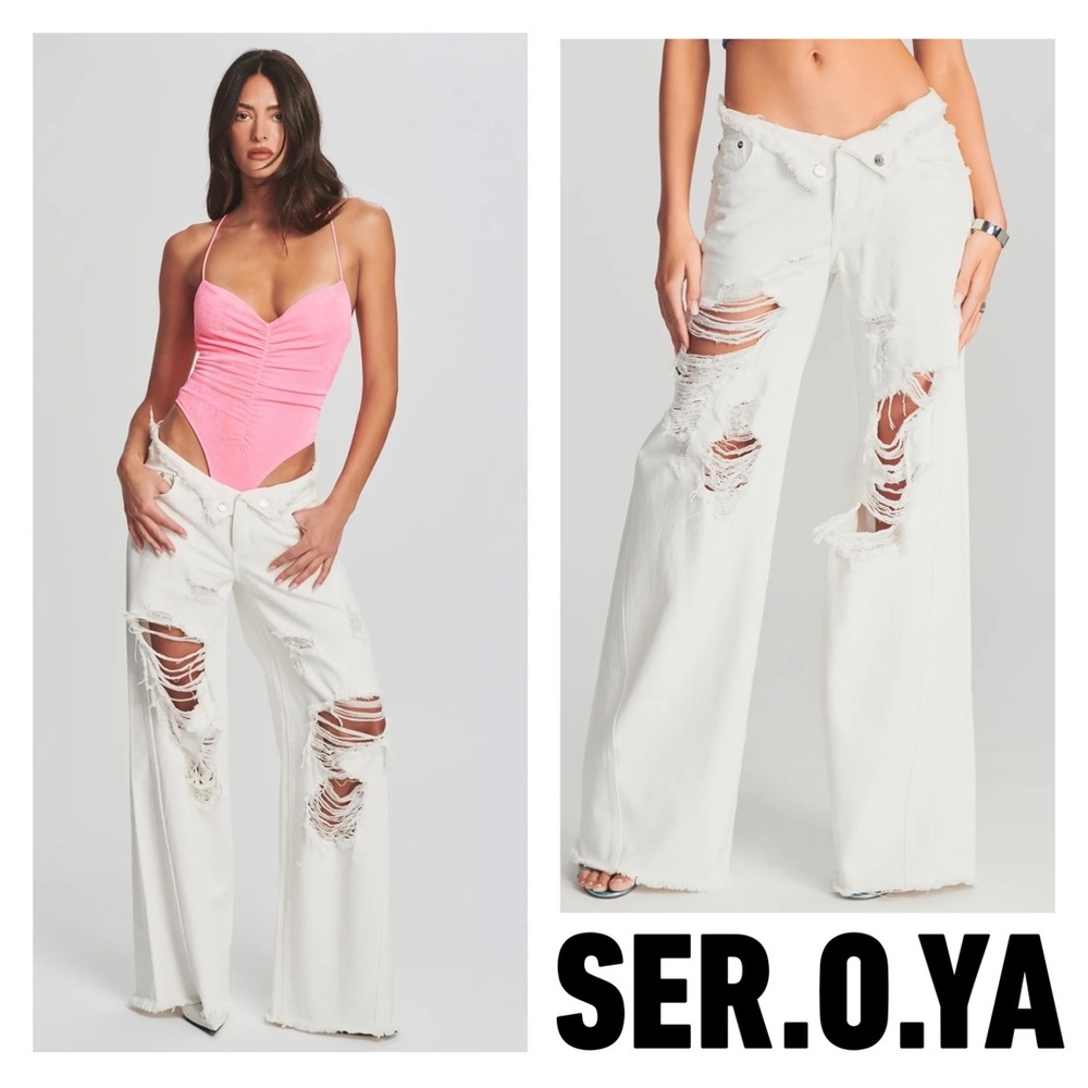 New! SER.O.YA Ollie Distressed Wide Leg Jeans